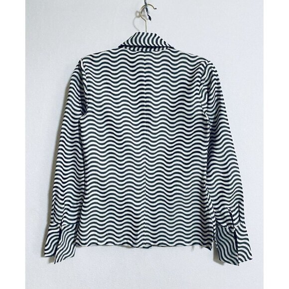 J McLaughlin Womens 2 Long Sleeve Button Up Top Wavy Striped Black Button Cuffs - Picture 4 of 8